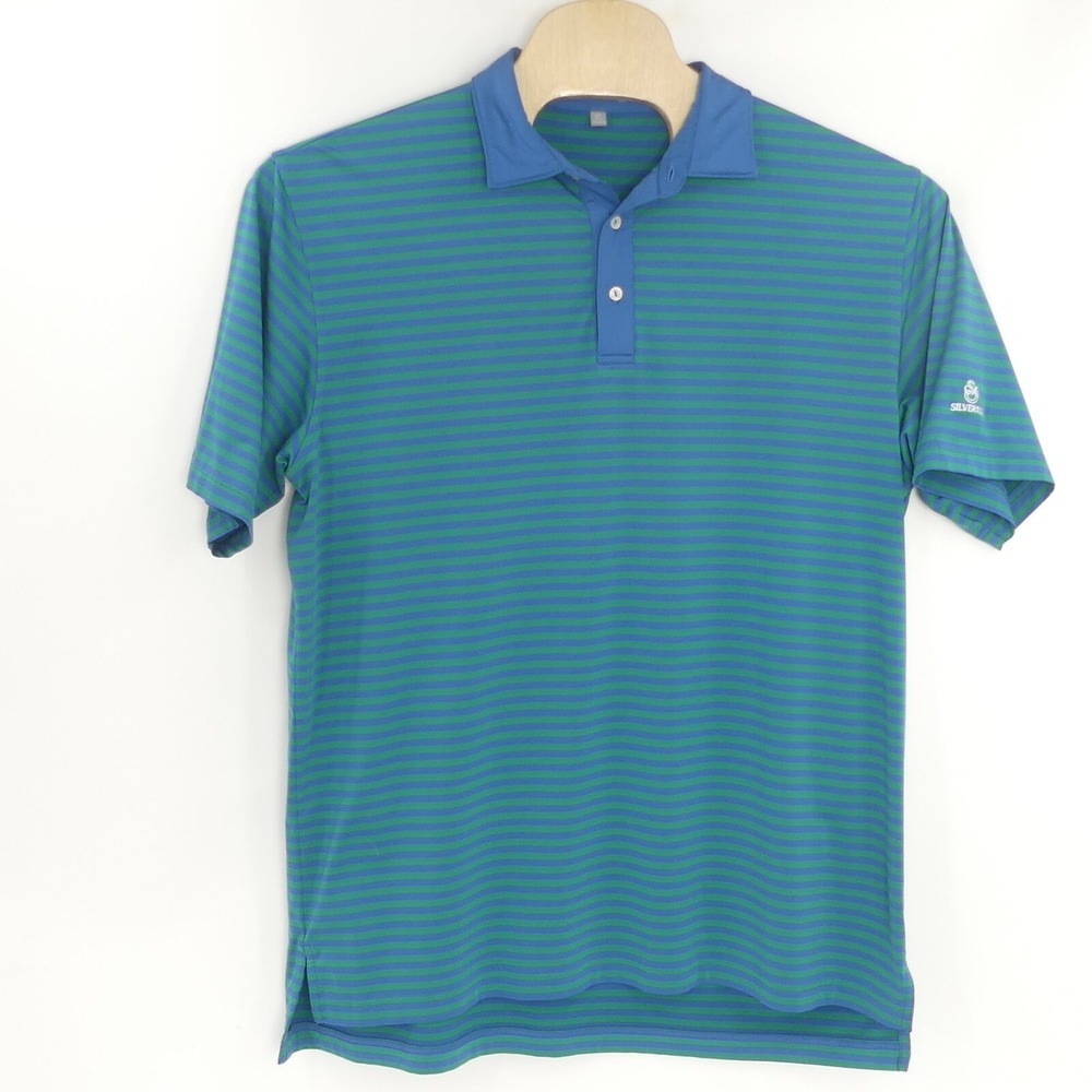 Peter Millar Summer Comfort‎ Mens XL Blue and Green Stripe Golf Polo Shirt